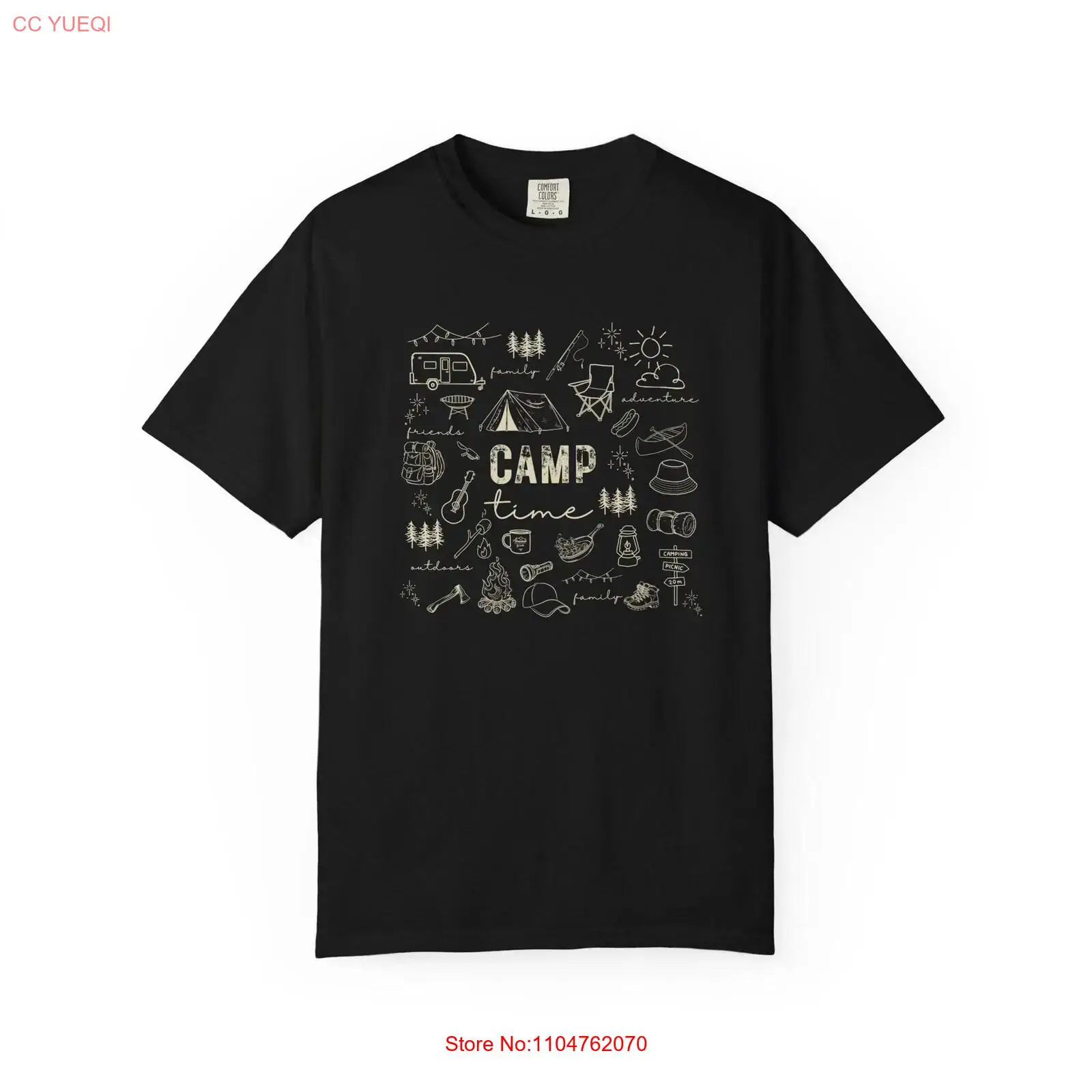 Outdoor Adventure Wear - Camping T Shirt Doodle Campfire Outdoors