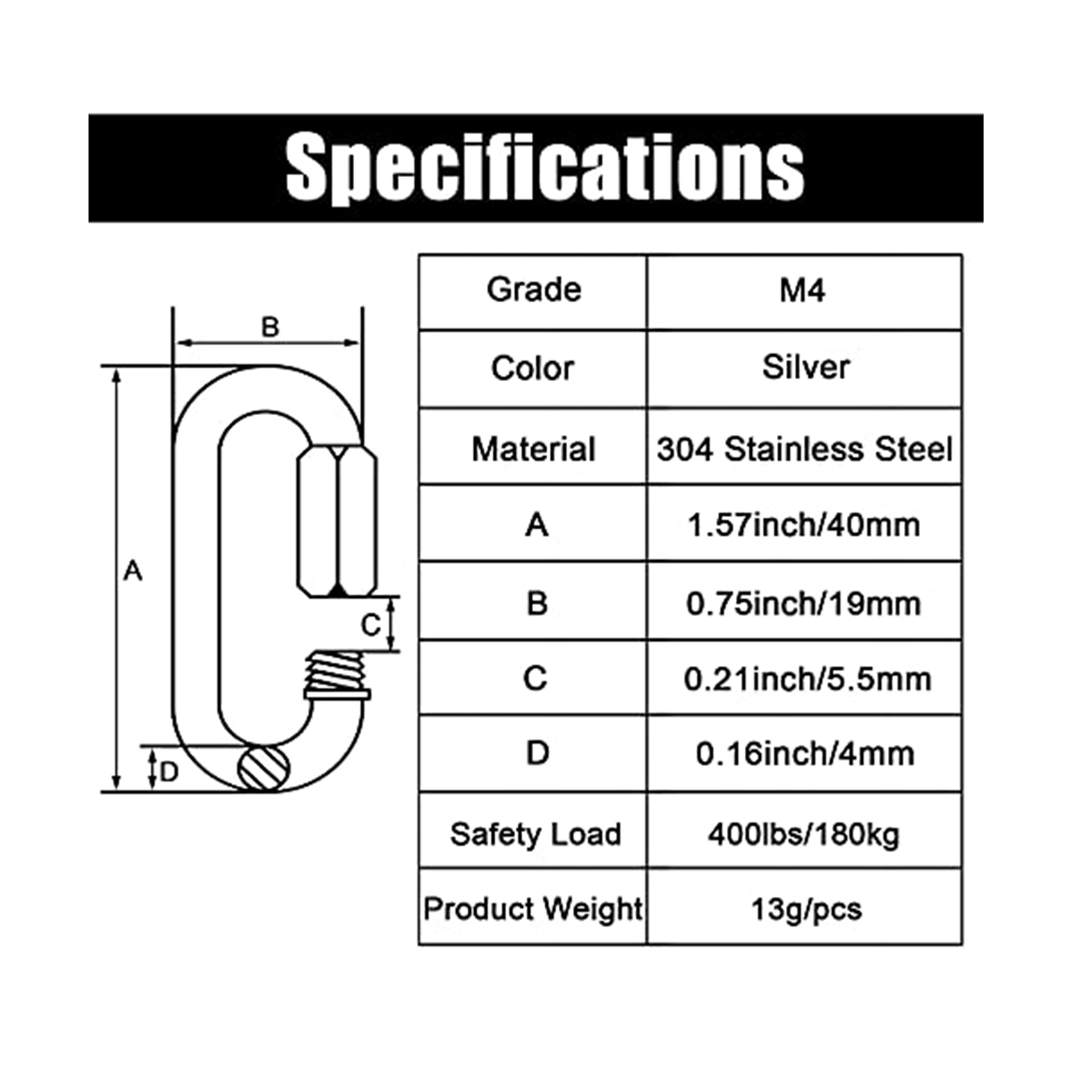 Carabiner Locking D - 12 Pack Quick Link 5/32 Inch