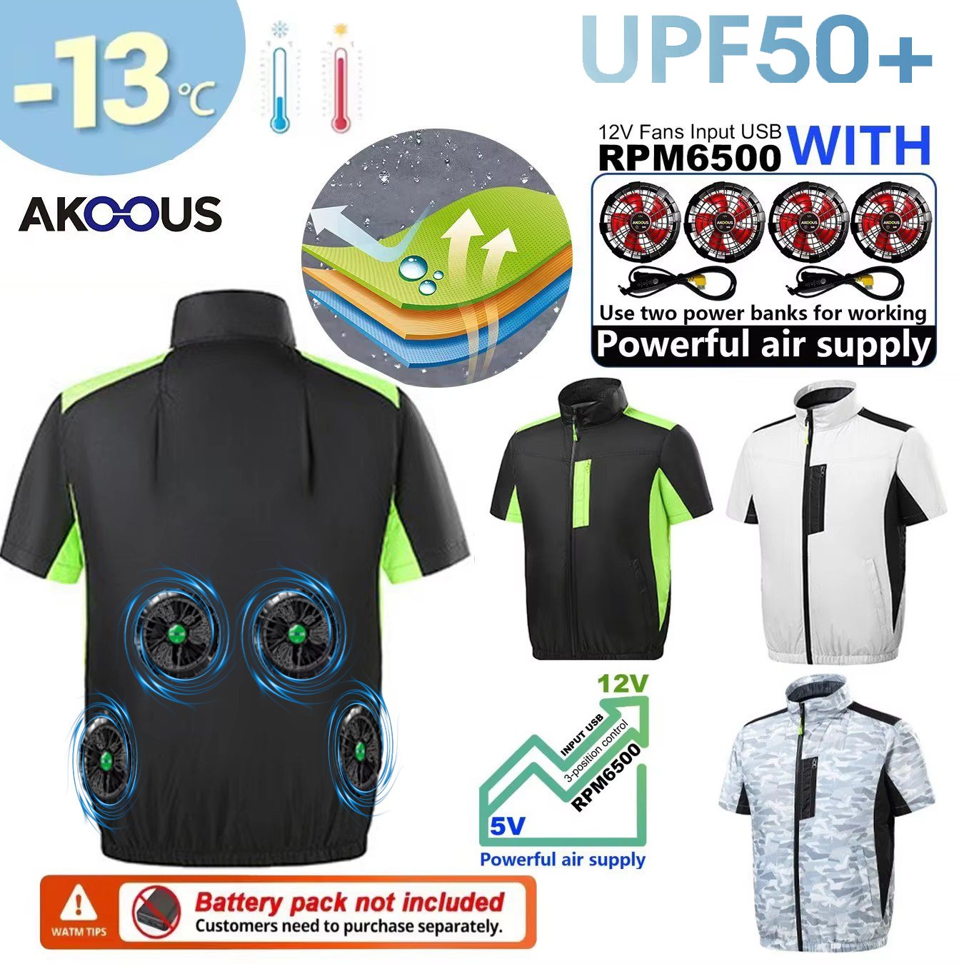12V 5V USB Cooling 4 Fans Vest - Outdoor Adventure Clothing 评论和价格
