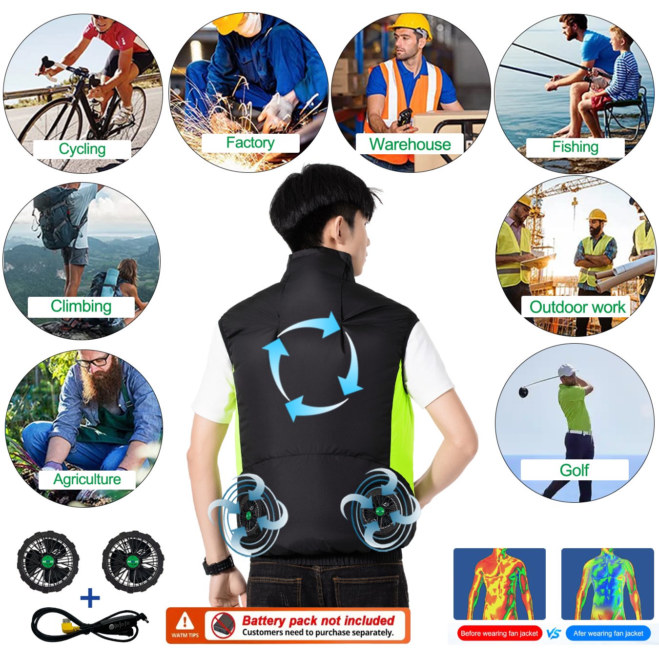 12V 5V USB Cooling 4 Fans Vest - Outdoor Adventure Clothing 评论和价格