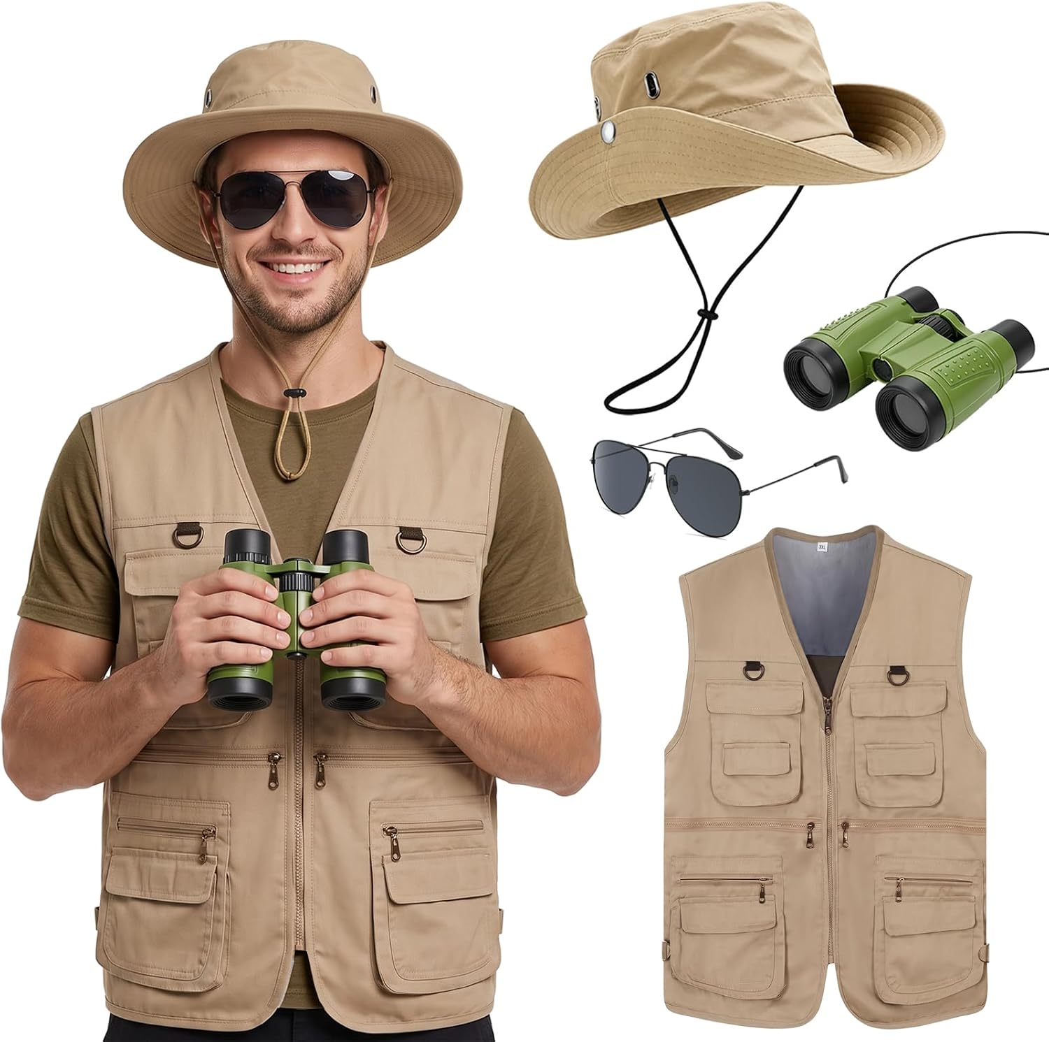 4 Pcs Men Safari Costume Set O - Zoo Outdoor Adventure Set 评论和价格